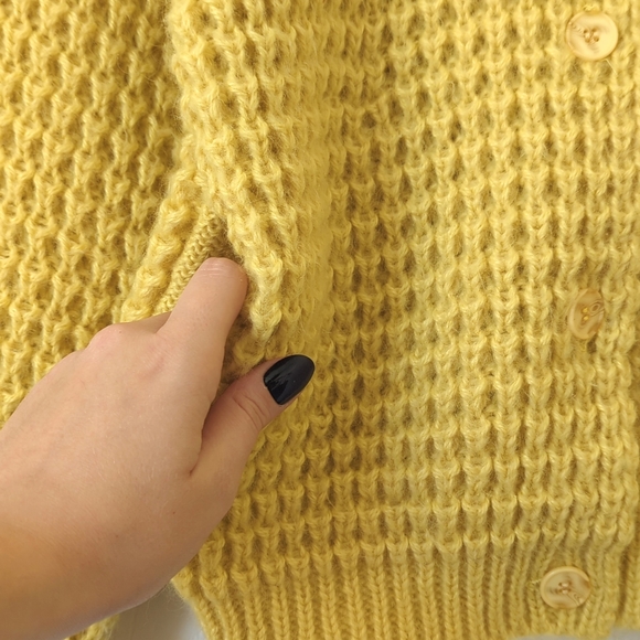 Nathan Road 80's Vintage Chunky Knit Buttoned Collared Cardigan Sweater Yellow M - Picture 7 of 11